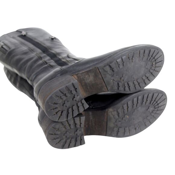 Vera Wang BLACK GENUINE LEATHER TALL MID HEEL RIDING BOOTS MOTO SHOES SIZE 8M - Picture 7 of 11